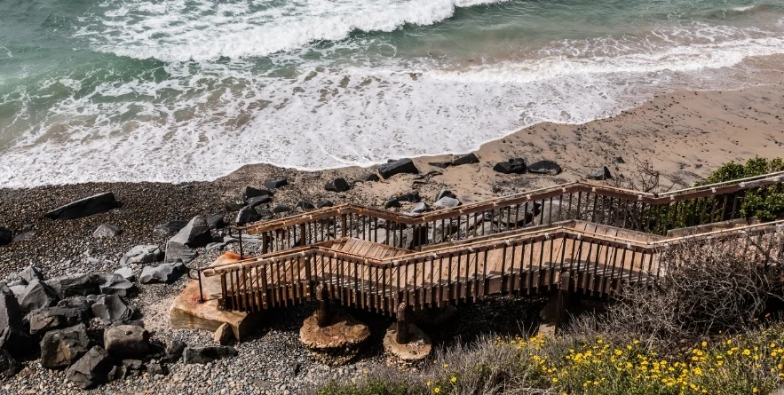 Steps for beach access to South Carlsbad State Beach in Carlsbad, California.